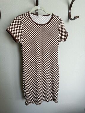 Heart & Hips Brown and Cream Checkered Mini Dress